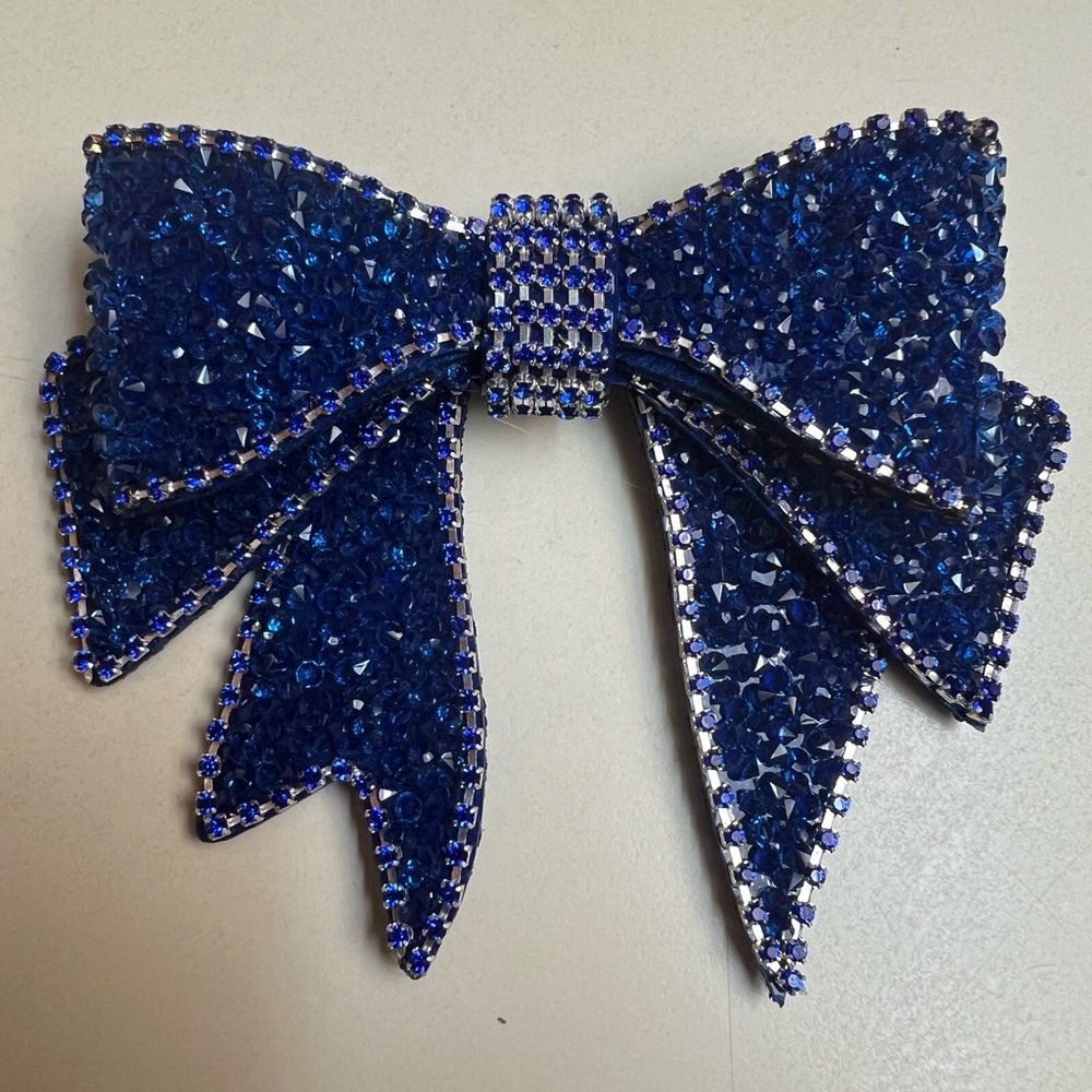 Sparkling Blue Crystal Bow Brooch